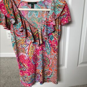 Lauren Ralph Lauren Women's Paisley Ruffle Top - Pink and Orange